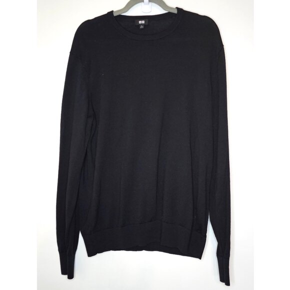 Uniqlo 100% Wool Lightweight Crew Neck Sweater, L, Black - Picture 1 of 8
